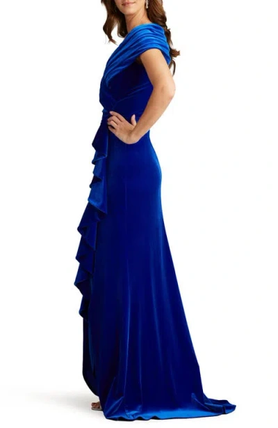 Tadashi Shoji Portrait Collar Velvet Gown In Blue Bell