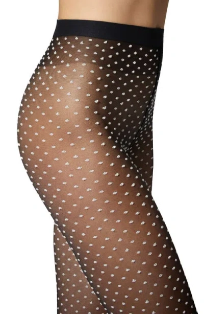 Shop Wolford Satin Touch Dots Tights In Black/white