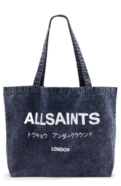 Allsaints Underground Aci Denim Tote In Deep Sea Navy/chalk