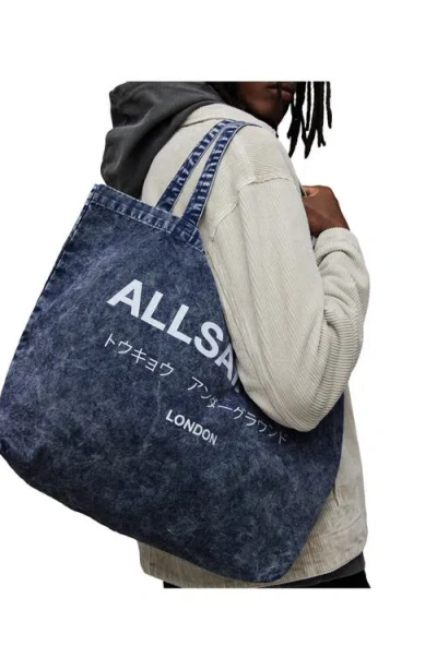 Allsaints Underground Aci Denim Tote In Deep Sea Navy/chalk