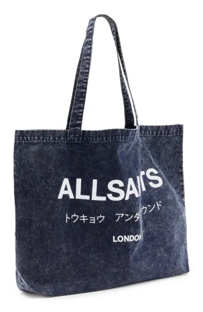 Allsaints Underground Aci Denim Tote In Deep Sea Navy/chalk