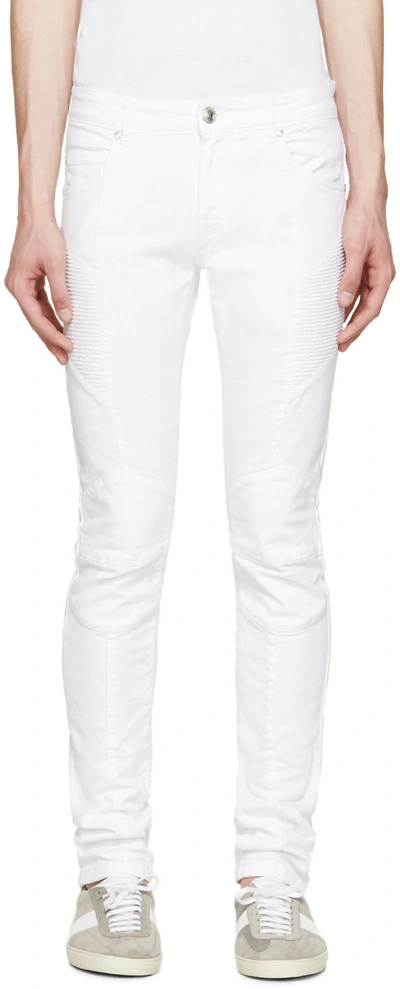 Pierre Balmain White Skinny Biker Jeans