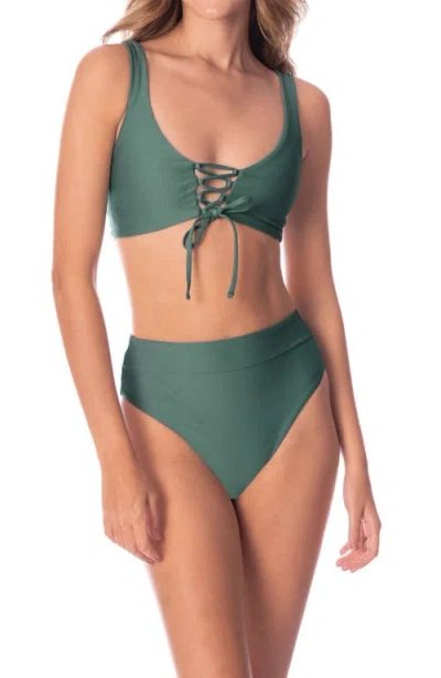 Shop Maaji Eucalyptus Green Suzy Q Reversible High Waist Bikini Bottoms