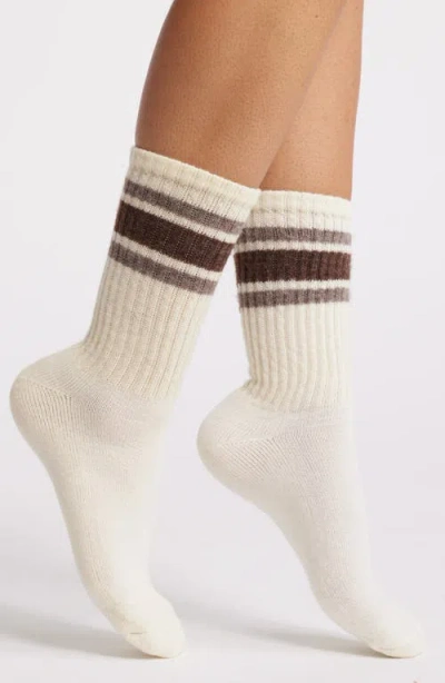 American Trench The Retro Stripe Merino Wool Blend Quarter Crew Socks In Brown/elk
