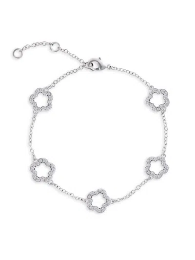 Jankuo Women's Flower Rhodium Plated & Cubic Zirconia Station Bracelet In Brass