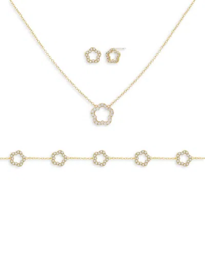 Jankuo Women's Flower 3-piece 14k Goldplated & Cubic Zirconia Bracelet, Earrings & Necklace Set In Brass