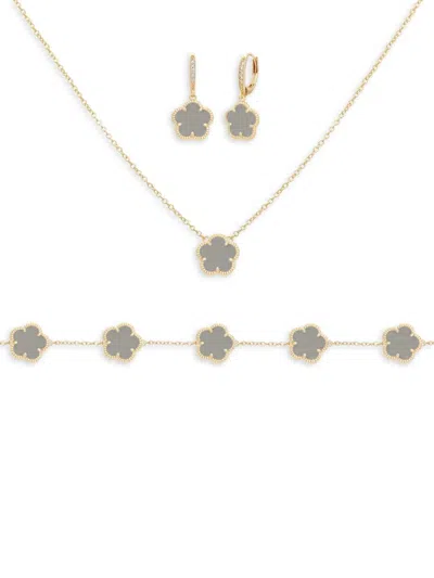 Jankuo Women's Flower 3-piece 14k Goldplated Bracelet, Necklace & Earrings Set In Grey