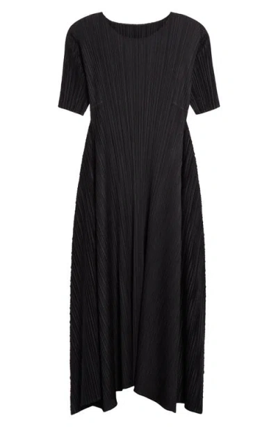 Issey Miyake Pleats Please  Efficient Square Pleated Short Sleeve A-line Dress In Black