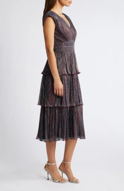Vince Camuto Metallic Tiered Midi Dress In Copper Multi