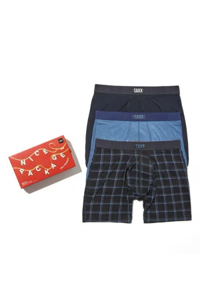 Saxx Assorted 3-pack Vibe Xtra Super Soft Boxer Briefs In Window Pane/dark Denim/black