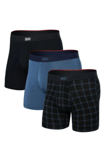 Saxx Assorted 3-pack Vibe Xtra Super Soft Boxer Briefs In Window Pane/dark Denim/black