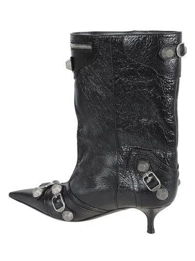Balenciaga Cagole 50 Mid-calf Boots In Nappa Leather In Black/silver