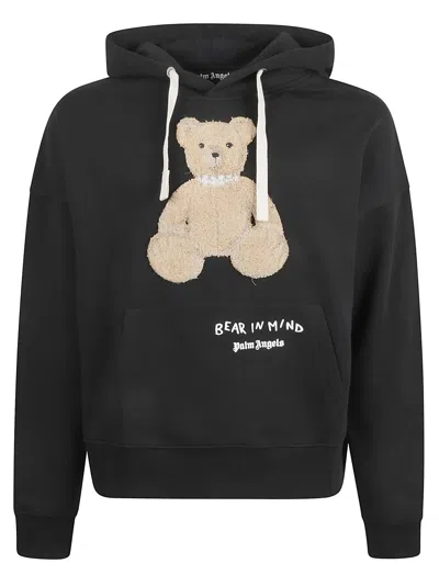 Shop Palm Angels Bear In Mind Drawstring Hoodie In Black/brown