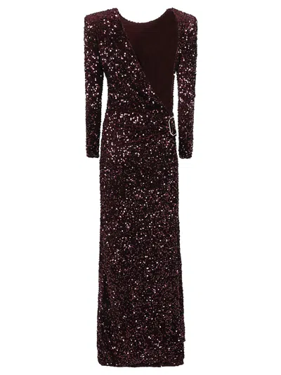 Shop Elisabetta Franchi Sequin-embroidered Carpet Dress In Rouge