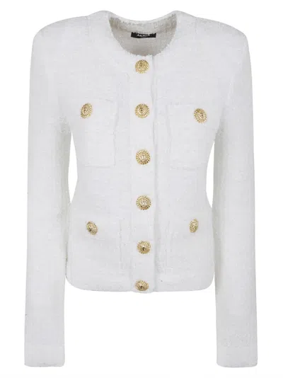 Shop Balmain Four Pockets Cropped Jacket In White