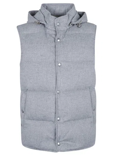 Shop Eleventy Grey Vest With Drawstring Hood In Silk And Cashmere Man