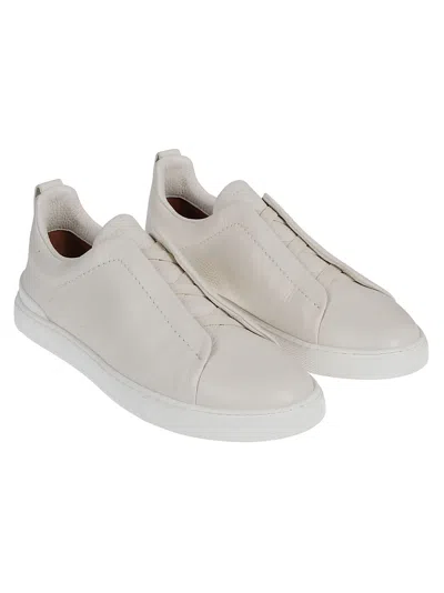 Shop Zegna Triple Stitch Low Top Sneakers In Pan Bianco