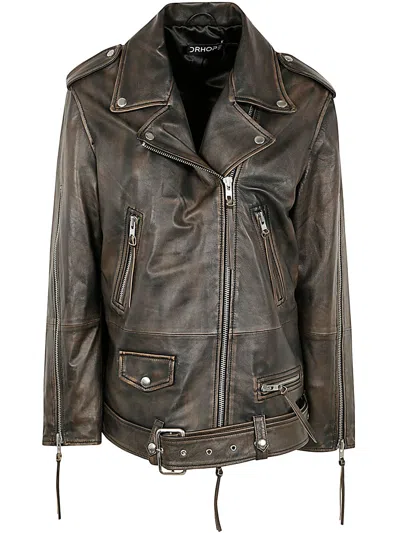 Shop Drhope Woman Leather Jacket In Damage Black