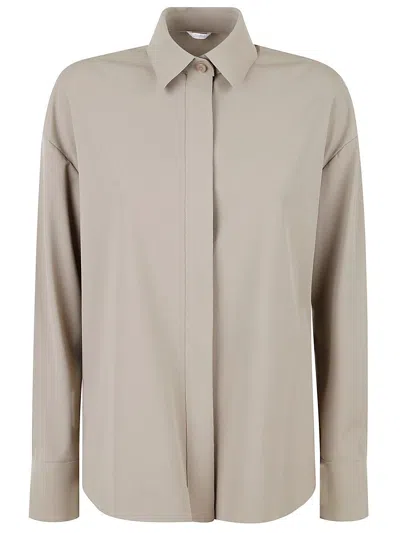 Shop Max Mara Buttoned Long-sleeved Shirt In Beige