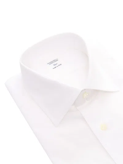 Mazzarelli Camicia In Cotone Slim Fit Da Uomo Con Colletto Classico E Abbottonatura Frontale. In White