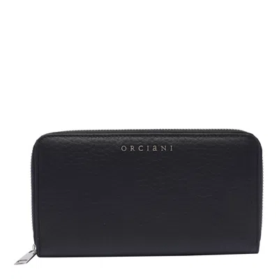 Orciani Zip Around Wallet Textured Finish In Black