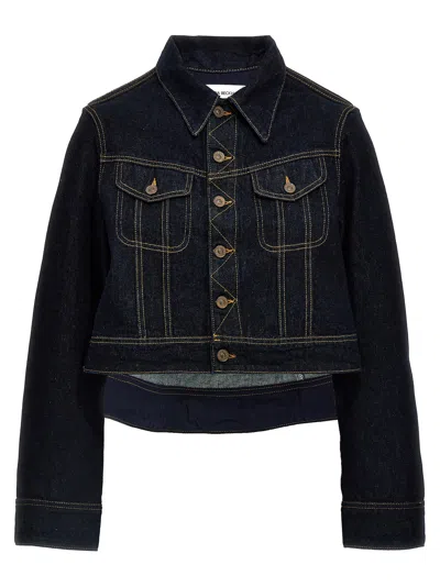 Victoria Beckham Contrast Stitching Cropped Denim Jacket In Blue