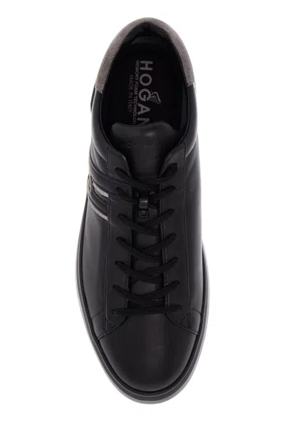 Hogan Black Leather Sneakers In Black