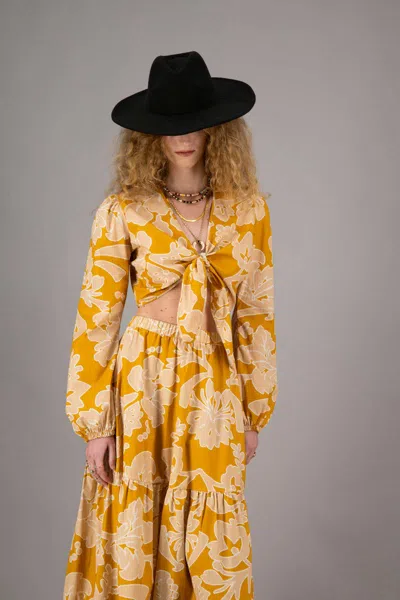 Amotea Susie In Flowered Ochre Cotton In Ochre