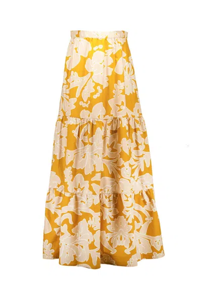 Amotea Charlotte In Flowered Ochre Cotton In Ochre