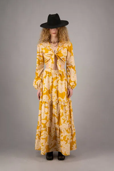 Amotea Charlotte In Flowered Ochre Cotton In Ochre