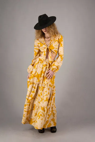 Amotea Charlotte In Flowered Ochre Cotton In Ochre
