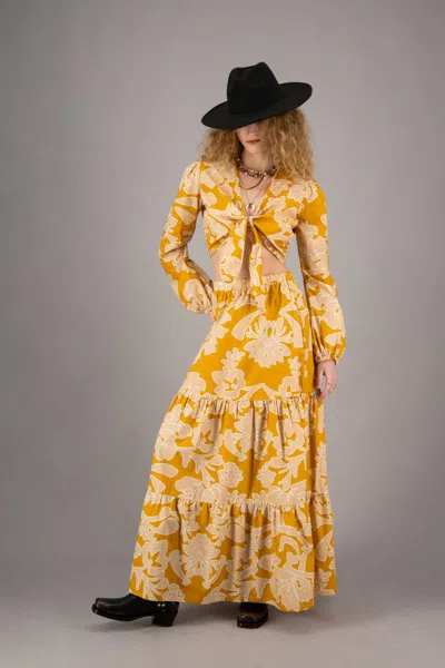 Amotea Charlotte In Flowered Ochre Cotton In Ochre