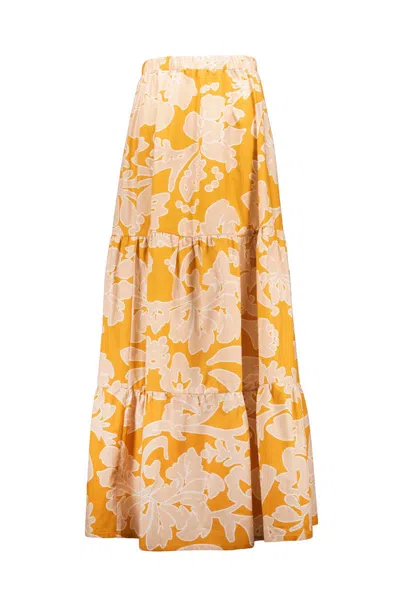 Amotea Charlotte In Flowered Ochre Cotton In Ochre