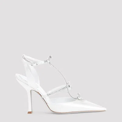 René Caovilla White Pointed Toe Heels In Ivory Satin