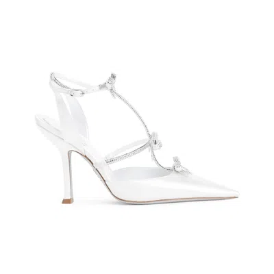 René Caovilla White Pointed Toe Heels In Ivory Satin