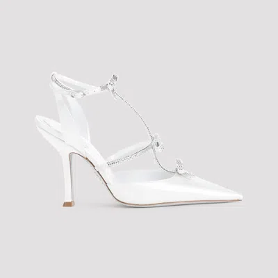 René Caovilla White Pointed Toe Heels In Ivory Satin