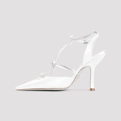 René Caovilla White Pointed Toe Heels In Ivory Satin