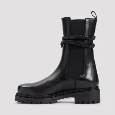 Shop René Caovilla Calf Leather Biker Boots In Black Jet