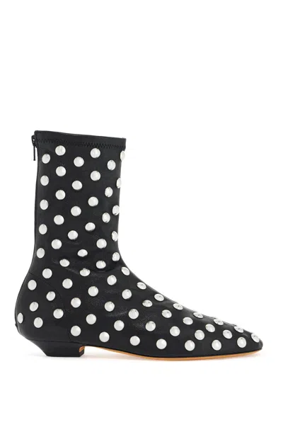 Khaite Elegant Flat Boots With Rounded Toe In Black (black)