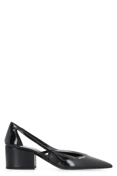 Prada Leather Cutout Block-heel Pumps In Animal Print