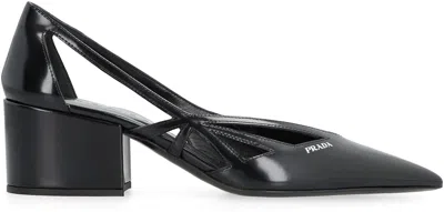 Prada Leather Cutout Block-heel Pumps In Animal Print
