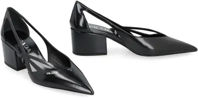 Prada Leather Cutout Block-heel Pumps In Animal Print