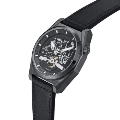 Heritor Automatic Amadeus Semi-skeleton Leather-band Watch In Black/black