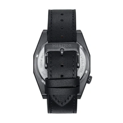 Heritor Automatic Amadeus Semi-skeleton Leather-band Watch In Black/black