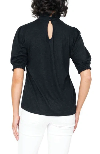Gibsonlook Ruffle Mock Neck Puff Sleeve Sweater In Black