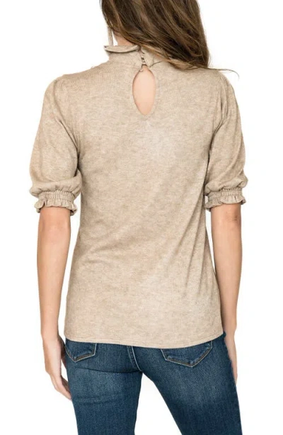 Gibsonlook Ruffle Mock Neck Puff Sleeve Sweater In Oatmeal Sand