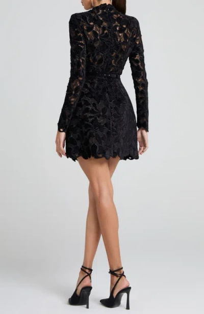 Nadine Merabi Lydia Long Sleeve Lace Overlay Cocktail Minidress In Black
