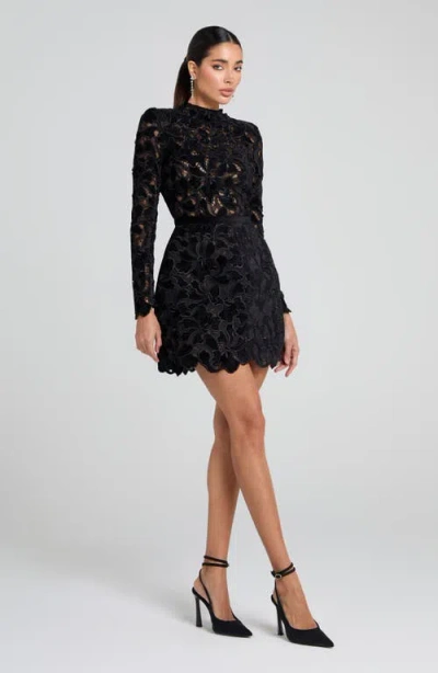 Nadine Merabi Lydia Long Sleeve Lace Overlay Cocktail Minidress In Black