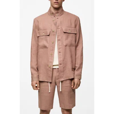 Mango Men's Linen Pockets Detail Overshirt In Pastel Pink