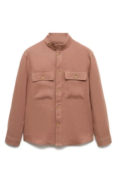 Mango Men's Linen Pockets Detail Overshirt In Pastel Pink
